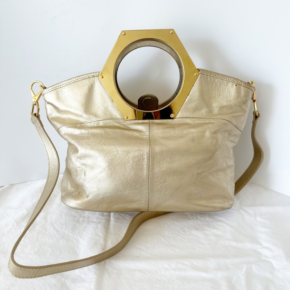 Jonathan Adler Goldie Hex Handle Leather Tote in Metallic Gold